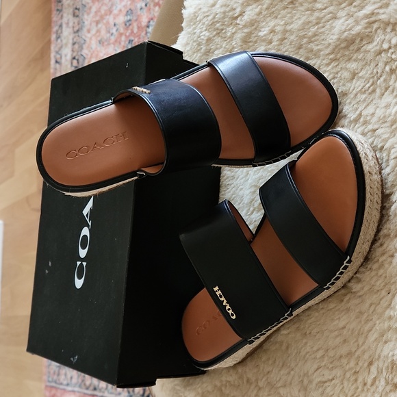 NWT IOB Coach Franca Black Leather Slip-on Espadrilles 🖤💛 - Picture 11 of 16